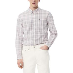 imageLacoste Mens Check Print Stretch ShirtWhite  Flamingo   Red