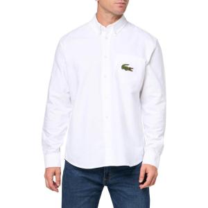 imageLacoste Mens Long Sleeve Big Croc Graphic Woven ShirtWhite  White
