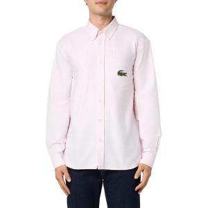 imageLacoste Mens Long Sleeve Croc Signature Woven ShirtFlamingo Pink  White