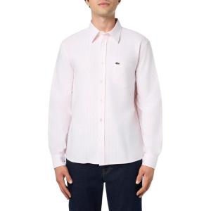 imageLacoste Mens Regular Fit Striped Oxford Cotton ShirtWhite  Flamingo