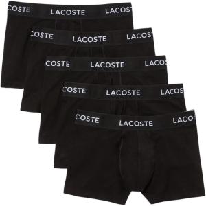 imageLacoste Mens Cotton Stretch Essentials Trunks 5PackBlack With Black Waistbands New