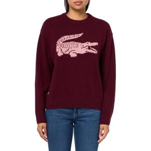 imageLacoste x Bandier Womens Contrast Crocodile SweaterBordeauxLight Pink