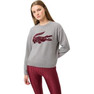 imageLacoste x Bandier Womens Contrast Crocodile SweaterGreyBordeaux