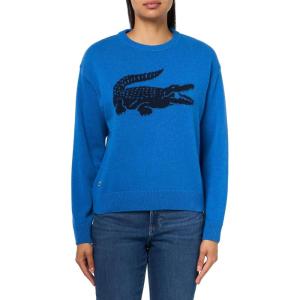 imageLacoste x Bandier Womens Contrast Crocodile SweaterLight BlueNavy Blue