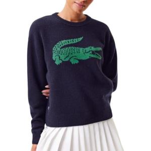 imageLacoste x Bandier Womens Contrast Crocodile SweaterNavy BlueGreen
