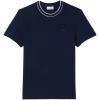 imageLacoste Mens Crew Neck Short Sleeve Regular Fit Classic TShirtNavy Blue Striped Collar