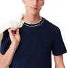 imageLacoste Mens Crew Neck Short Sleeve Regular Fit Classic TShirtNavy Blue Striped Collar