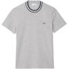 imageLacoste Mens Crew Neck Short Sleeve Regular Fit Classic TShirtSilver Chine Striped Collar