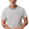 imageLacoste Mens Crew Neck Short Sleeve Regular Fit Classic TShirtSilver Chine Striped Collar