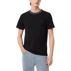 imageLacoste Mens Crew Neck Short Sleeve Regular Fit Classic TShirtBlack Striped Collar