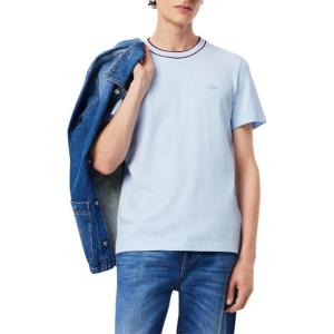 imageLacoste Mens Crew Neck Short Sleeve Regular Fit Classic TShirtRill Blue Striped Collar