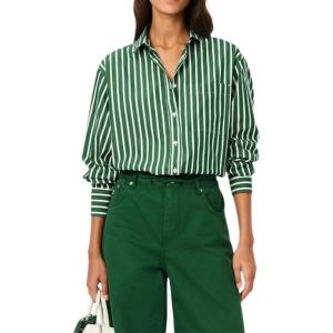 imageLacoste Womens Oversized Popeline Long Sleeve ShirtGreenWhite