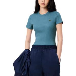 imageLacoste Womens Slim Fit Ribbed Cotton TShirtDusty Blue