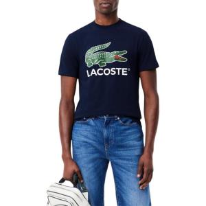 imageLacoste Mens Crew Neck Short Sleeve Regular Fit Branding TShirtNavy Blue