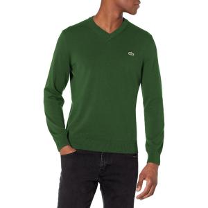 imageLacoste Mens Long Sleeve Regular Fit Vneck Organic Cotton SweaterAppalachan Green