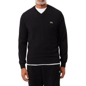 imageLacoste Mens Long Sleeve Regular Fit Vneck Organic Cotton SweaterBlack