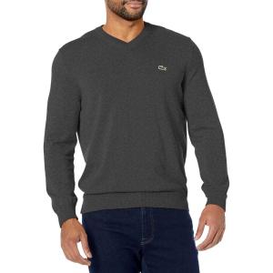 imageLacoste Mens Long Sleeve Regular Fit Vneck Organic Cotton SweaterLightning Chine