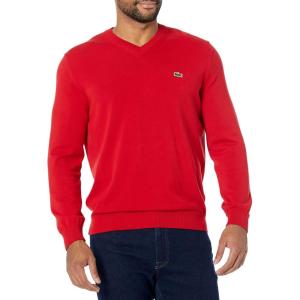 imageLacoste Mens Long Sleeve Regular Fit Vneck Organic Cotton SweaterRed
