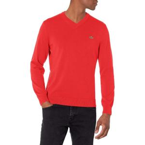 imageLacoste Mens Long Sleeve Regular Fit Vneck Organic Cotton SweaterRedcurrant Bush