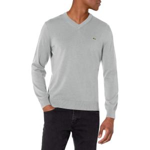imageLacoste Mens Long Sleeve Regular Fit Vneck Organic Cotton SweaterSilver Chine