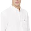 imageLacoste Mens Long Sleeve Regular Fit Button Down Solid Oxford ShirtWhite