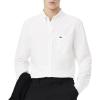 imageLacoste Mens Long Sleeve Regular Fit Button Down Solid Oxford ShirtBlanc