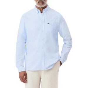 imageLacoste Mens Long Sleeve Regular Fit Button Down Solid Oxford ShirtBlancPanorama