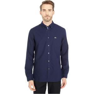 imageLacoste Mens Long Sleeve Regular Fit Button Down Solid Oxford ShirtMarine Blue