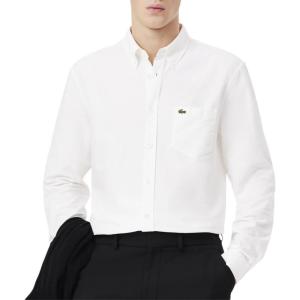 imageLacoste Mens Long Sleeve Regular Fit Button Down Solid Oxford ShirtWhite