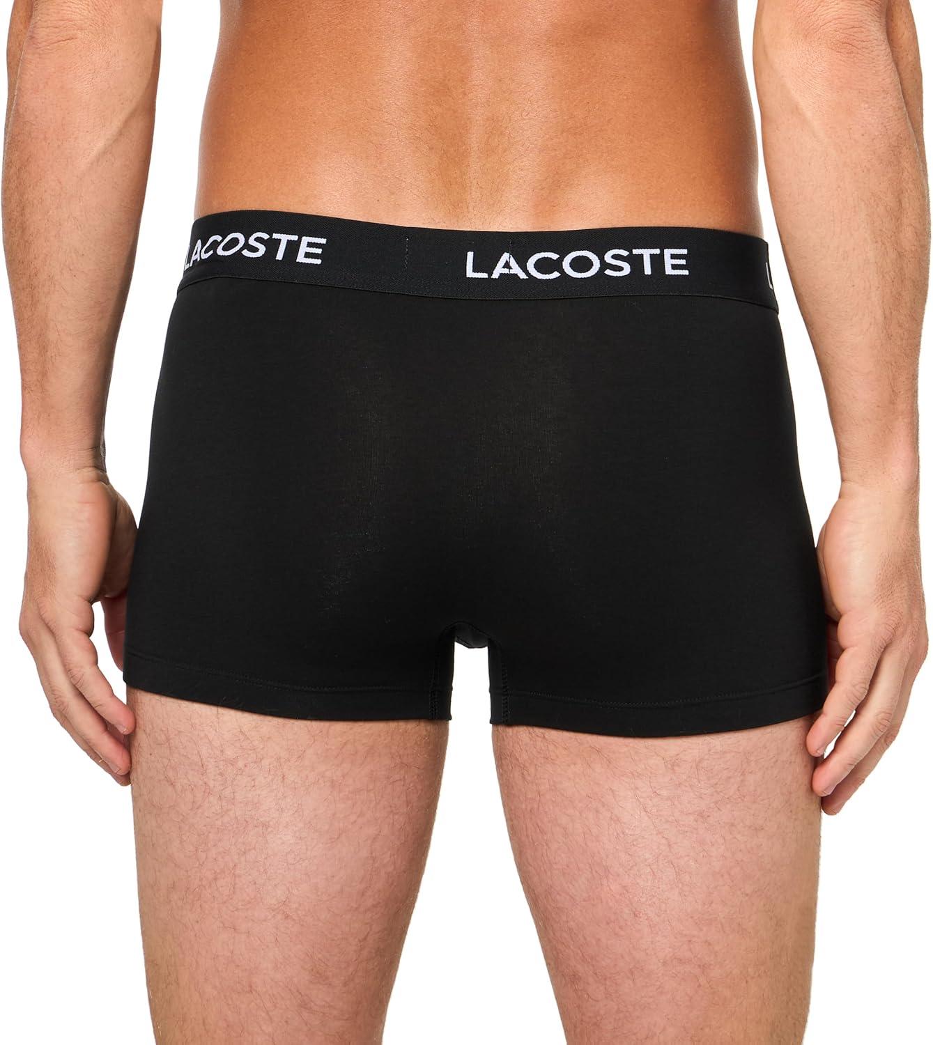 imageLacoste Mens Cotton Stretch Essentials Trunks 7PackBlack With Black Waistbands New