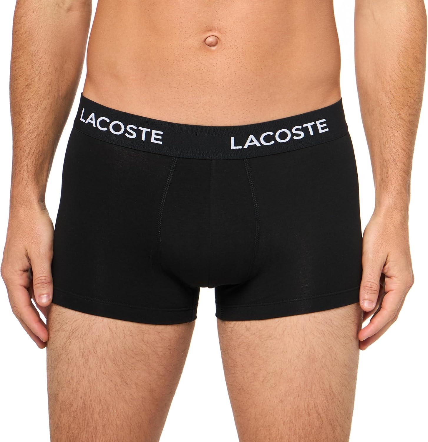 imageLacoste Mens Cotton Stretch Essentials Trunks 7PackBlack With Black Waistbands New