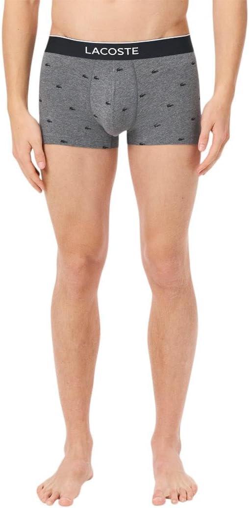 imageLacoste Mens Cotton Stretch Mini Croc Print Trunks 3PackBlackMidnight SmokeDove Grey With Black Waistbands