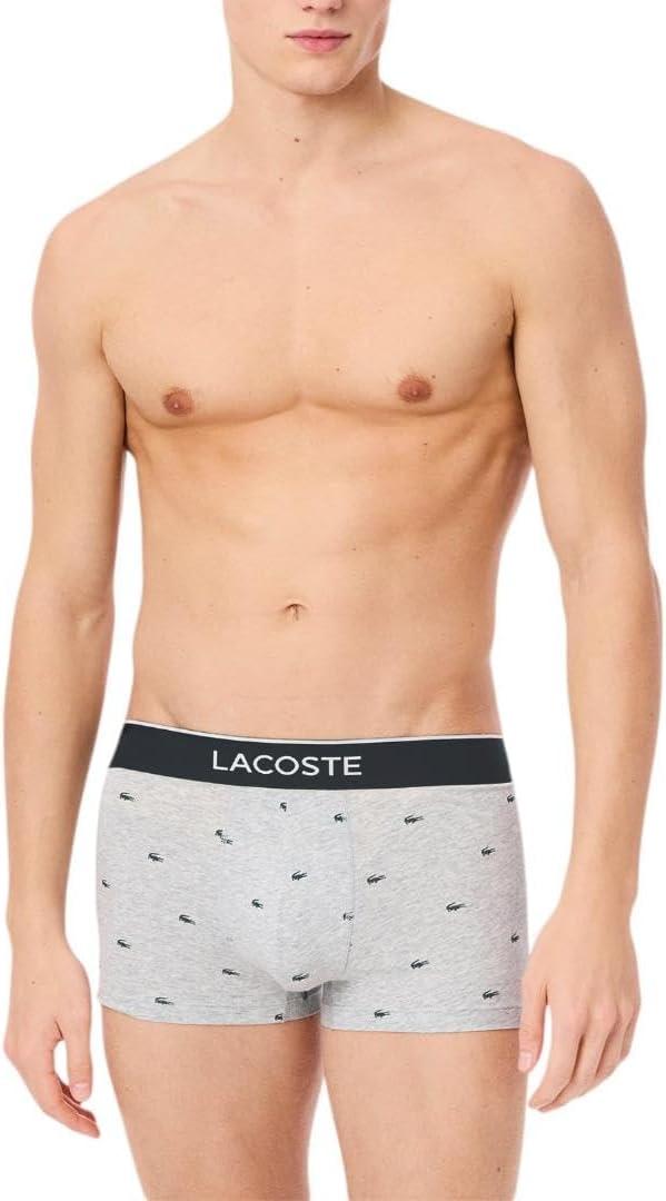 imageLacoste Mens Cotton Stretch Mini Croc Print Trunks 3PackBlackMidnight SmokeDove Grey With Black Waistbands