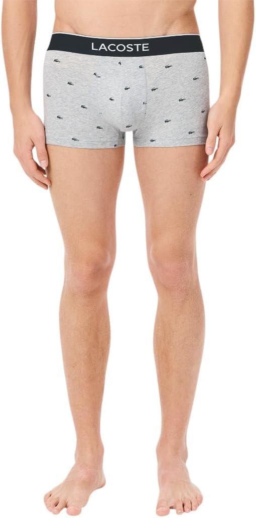 imageLacoste Mens Cotton Stretch Mini Croc Print Trunks 3PackBlackMidnight SmokeDove Grey With Black Waistbands