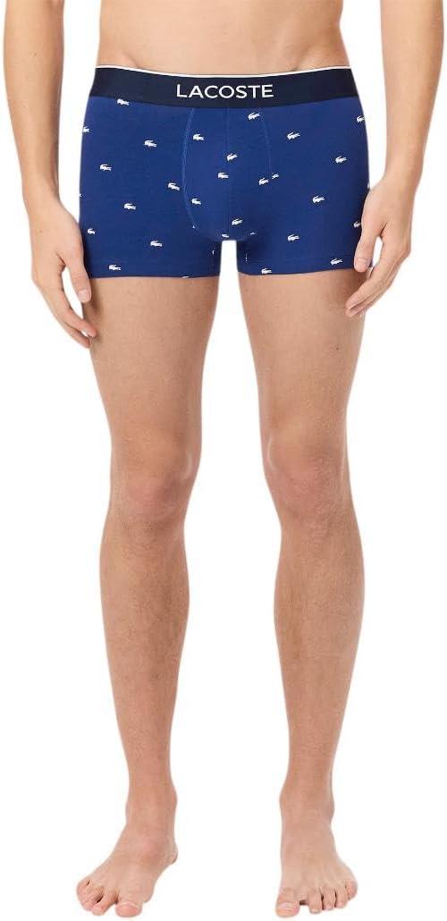 imageLacoste Mens Cotton Stretch Mini Croc Print Trunks 3PackBlueGreyRed