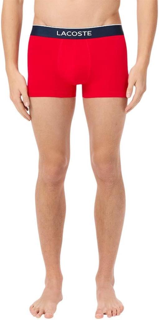 imageLacoste Mens Cotton Stretch Mini Croc Print Trunks 3PackBlueGreyRed