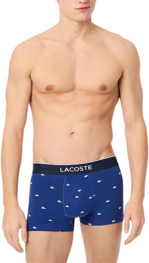 imageLacoste Mens Cotton Stretch Mini Croc Print Trunks 3PackBlueGreyRed