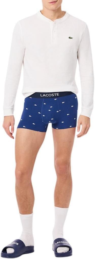 imageLacoste Mens Cotton Stretch Mini Croc Print Trunks 3PackBlueGreyRed