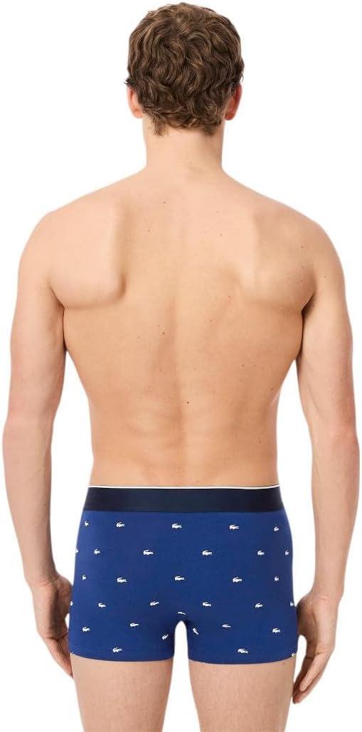 imageLacoste Mens Cotton Stretch Mini Croc Print Trunks 3PackBlueGreyRed