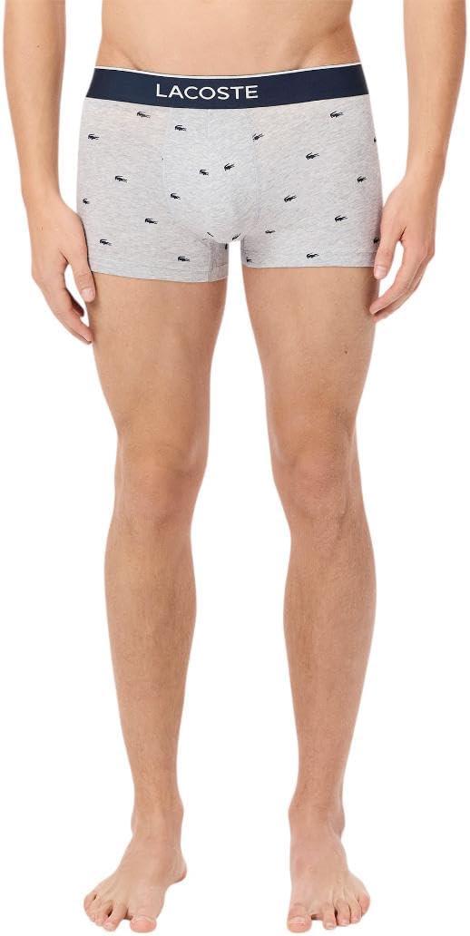 imageLacoste Mens Cotton Stretch Mini Croc Print Trunks 3PackBlueGreyRed