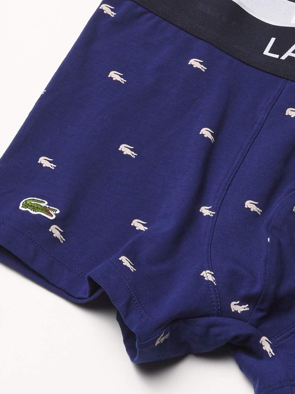 imageLacoste Mens Cotton Stretch Mini Croc Print Trunks 3PackDeep OceanDove GreyRed