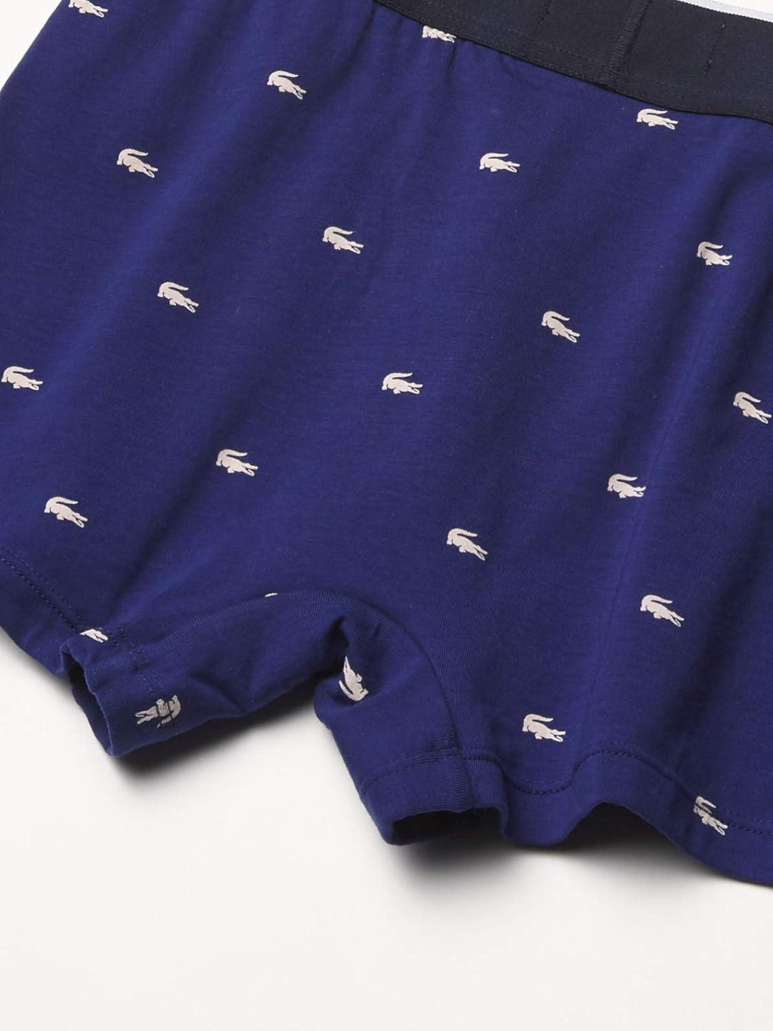 imageLacoste Mens Cotton Stretch Mini Croc Print Trunks 3PackDeep OceanDove GreyRed