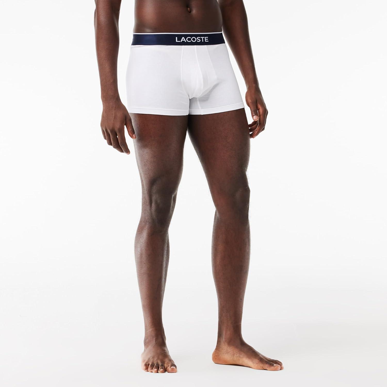 imageLacoste Mens Cotton Stretch Mini Croc Print Trunks 3PackDove GreyNavy BlueWhite