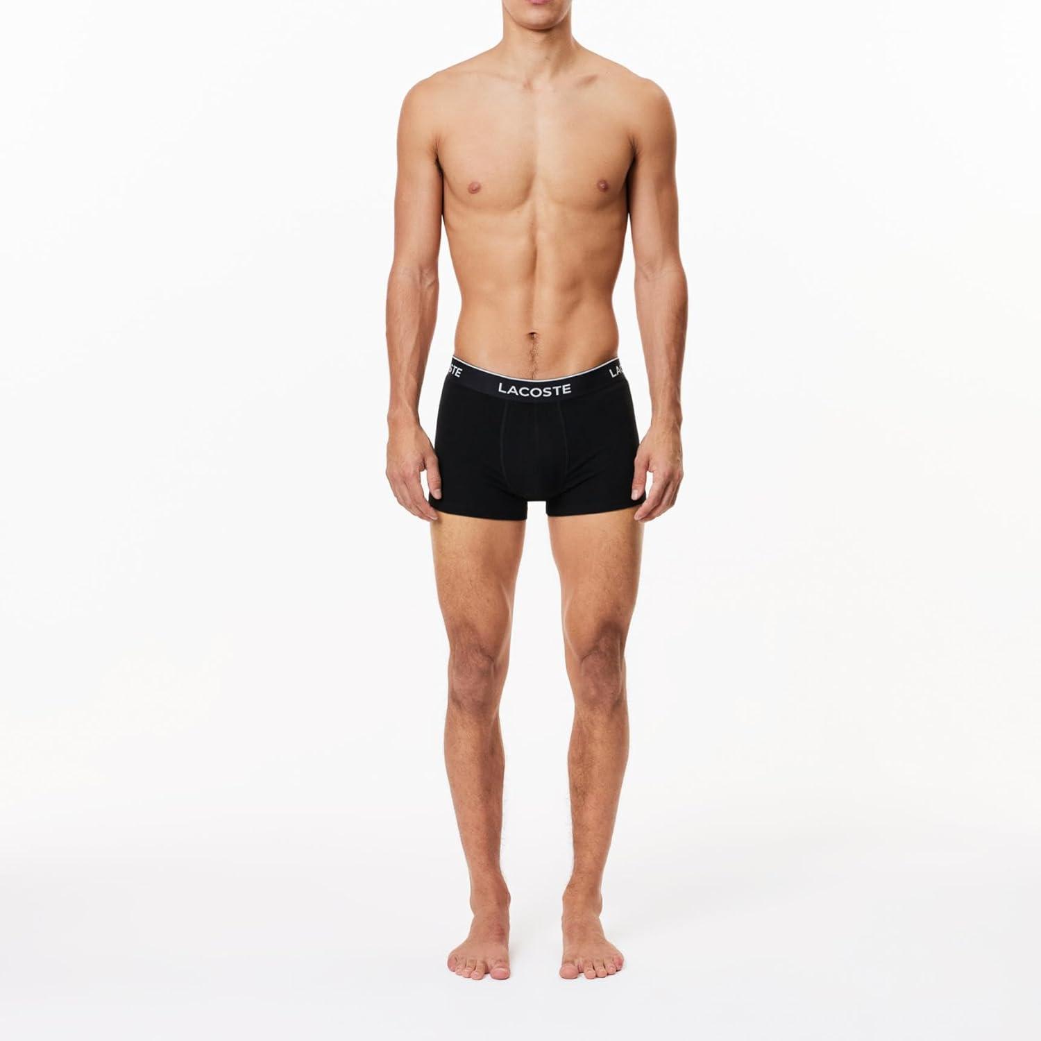 imageLacoste Mens Cotton Stretch Tricolor Waistband Trunks 3PackBlack With Black Waistbands