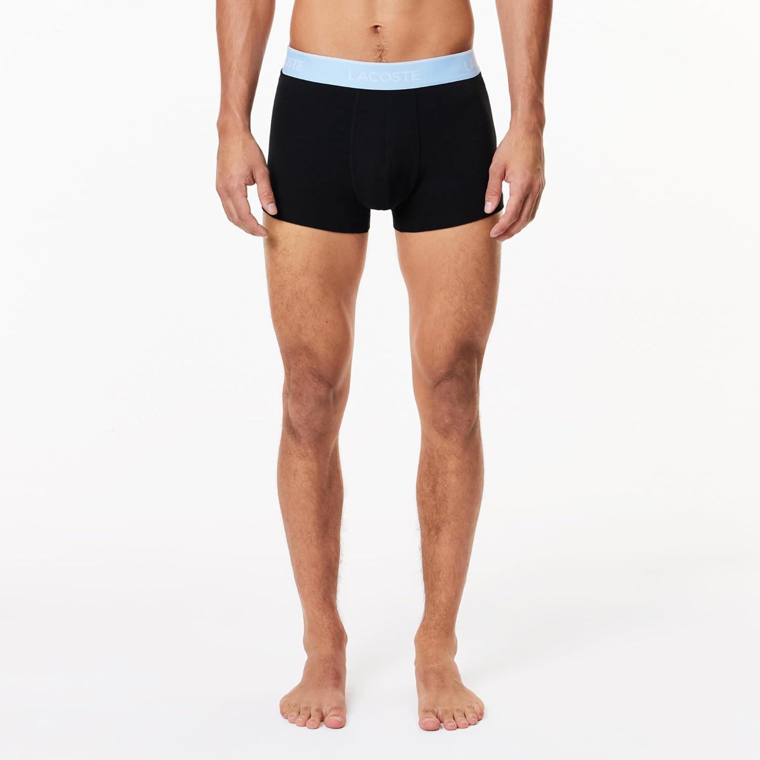imageLacoste Mens Cotton Stretch Tricolor Waistband Trunks 3PackBlack With Ocean BlueSky MistGraphite Waistbands