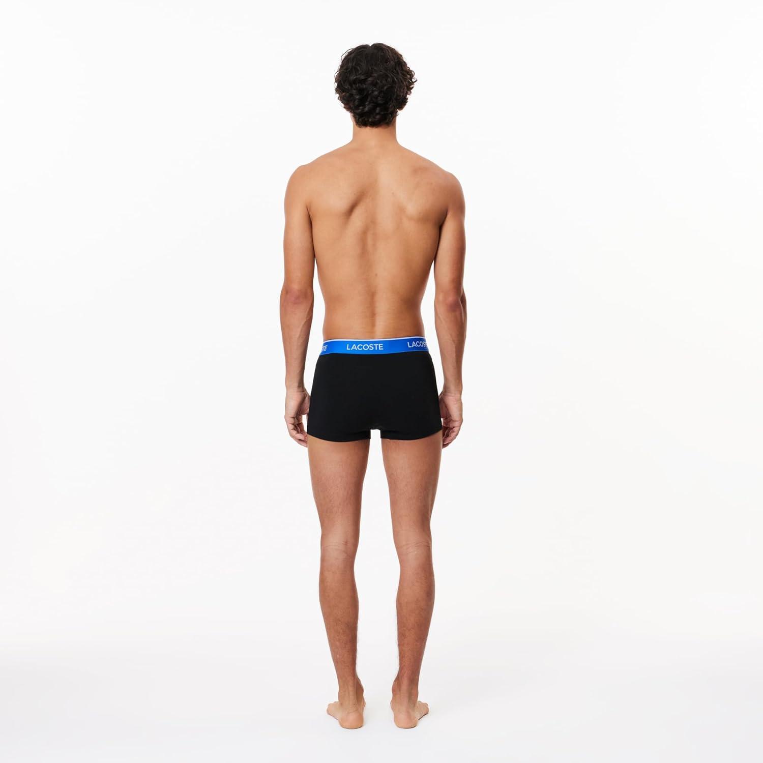 imageLacoste Mens Cotton Stretch Tricolor Waistband Trunks 3PackBlack With Ocean BlueSky MistGraphite Waistbands