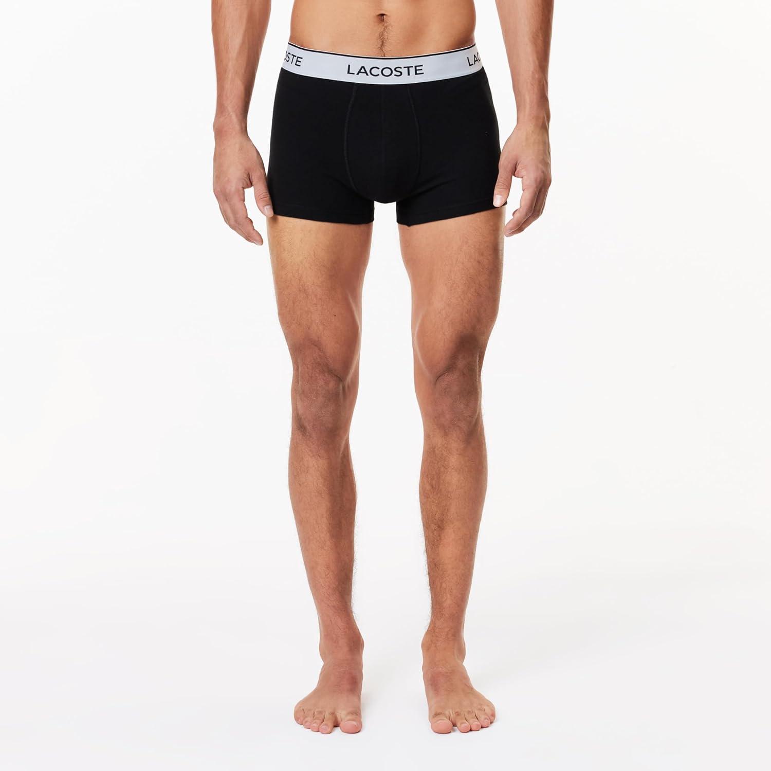 imageLacoste Mens Cotton Stretch Tricolor Waistband Trunks 3PackBlack With White Waistbands