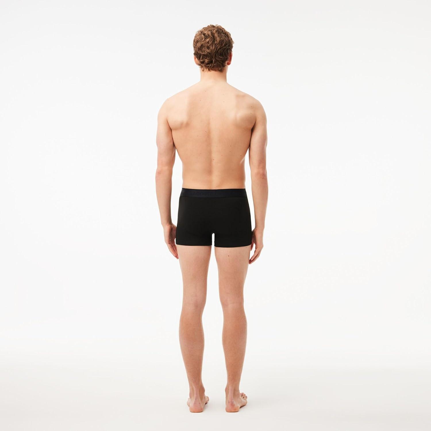 imageLacoste Mens Cotton Stretch Tricolor Waistband Trunks 3PackBlackBlackBlack