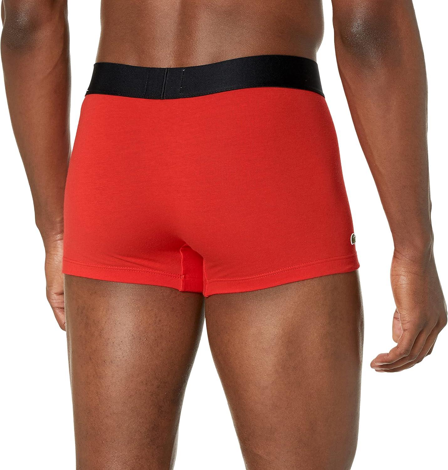 imageLacoste Mens Cotton Stretch Tricolor Waistband Trunks 3PackBlackElectric RedWhite With BlackElectric Red Waistbands