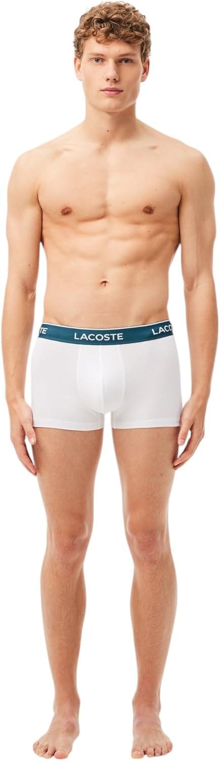 imageLacoste Mens Cotton Stretch Tricolor Waistband Trunks 3PackBlackWhiteGrey